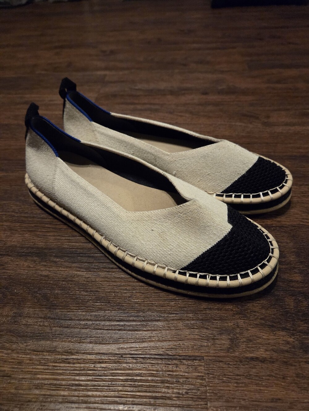 Rothys Boardwalk Espadrille Cream Black Flats Shoes 7.5